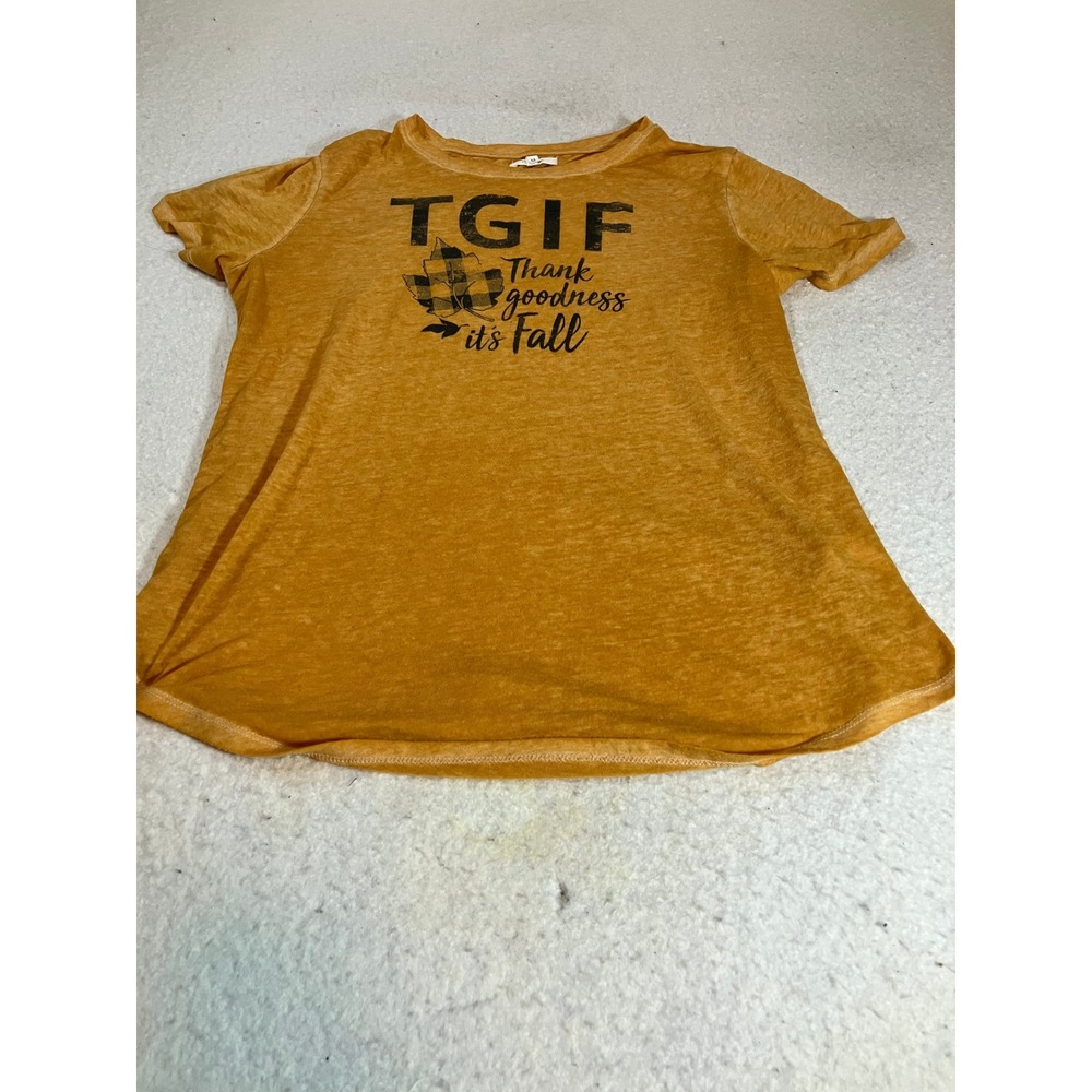 Maurices TGIF Thank Goodness Its Fall Mustard Yellow Graphic Tee Shirt Medium